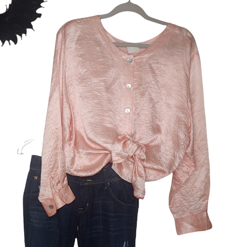 CTME Crushed Satin Button-Up Shirt